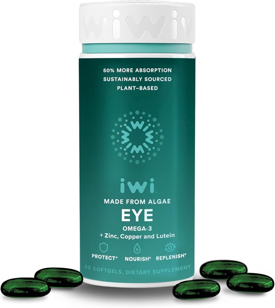 Iwi Life Eye Omega-3, 30 Softgels (30 Służenia), Vegan Plant- Algae Omega 3 z EPA + DHA, Zdrowe oko i Vision Support Dietary Supplement, Kryll & Fish Oil Alternative, No Fishy Aftertaste