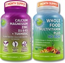 UZUPEŁNIANIE UZUPEŁNIANIE Codzienne immunologiczne, Bone & Energy Support Bundle for Men & Women - Vegan Whole Food Multivitamine Without Iron & Plant- Based Wapnia Magnez D3, K2 & Turmeric - Vegan, Non-GMO