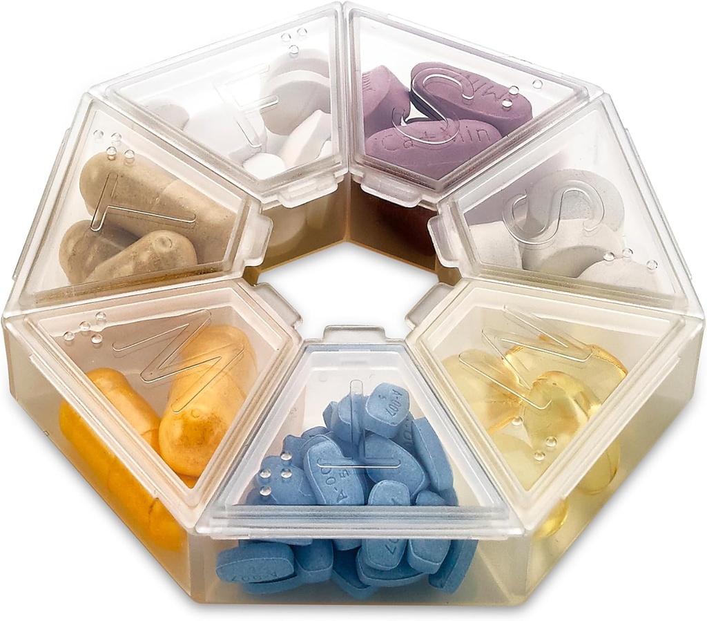 MEDca Weekly Pill Organizer Clear 7- Sided Pill Reminder, Sześciokątny Shaped