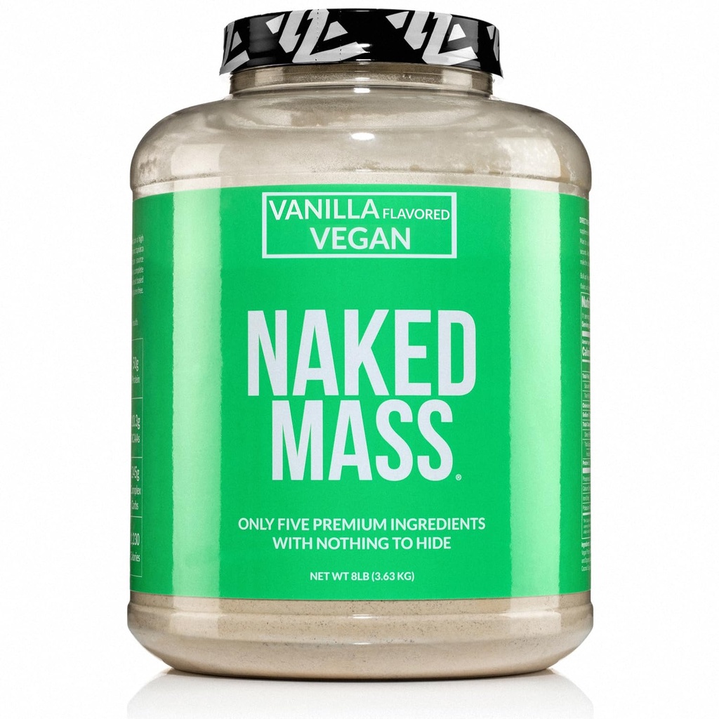 Naked Wegan Mass - Vanilla Wegan Weight Gainer - 1230 Calories, Non-GMO, Soy & Gluten Free, Brak sztucznych składników - 8LB luzem - 11 Sług