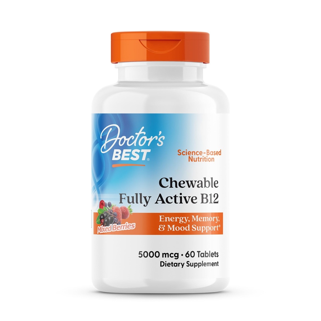 Najlepszy Doctor 's Chewable Full Active Methyl B12, Methylcobalamin, Energy, Memory, & Mood Support, Non-GMO, Gluten Free, Soy Free, Vegan 60 Tablets