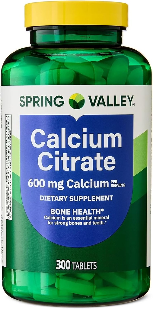 Spring Valley Wapnia Citrate Tablets Dietary Supplement, 600 mg, 300 Count. - Nowy wygląd