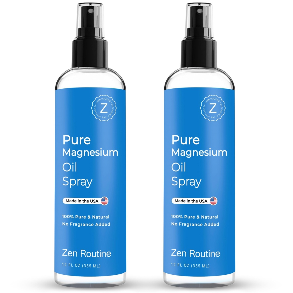 Pure Magnezu Oil Spray 12oz (2 Pack) - Organiczne USP klasy Magnezu Spray, Glycinate magnezu, Olej magnezowy do stóp, Ciało, Mięśnie i Kurcze nóg - Made in USA