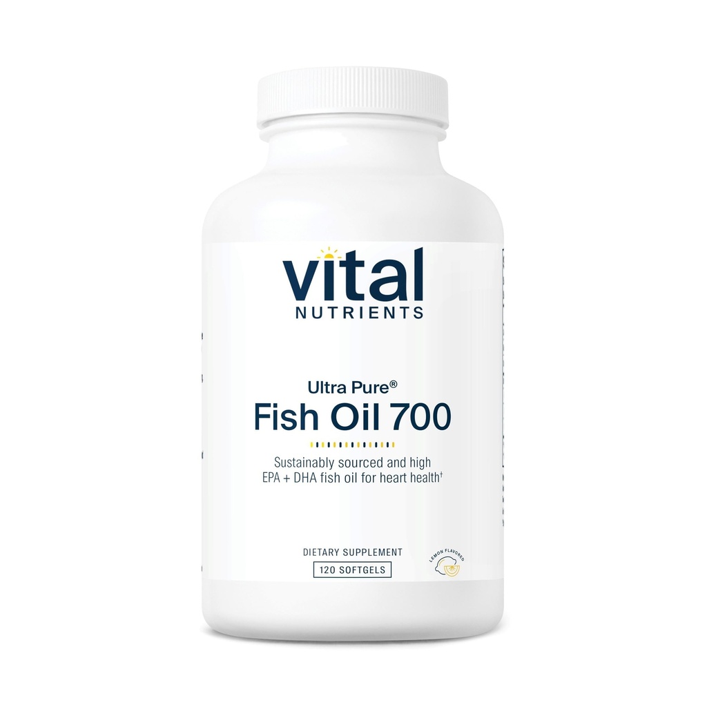 Vital Nutrigents Ultra Pure Fish Oil 700 - Wspiera Serce, Mózg i Joint Health * - Sustainable Sourced High EPA & DHA Omega-3 Kwas tłuszczowy - Lemon Flavor - Gluten, Dairy & Soy Free - 120 Softgels