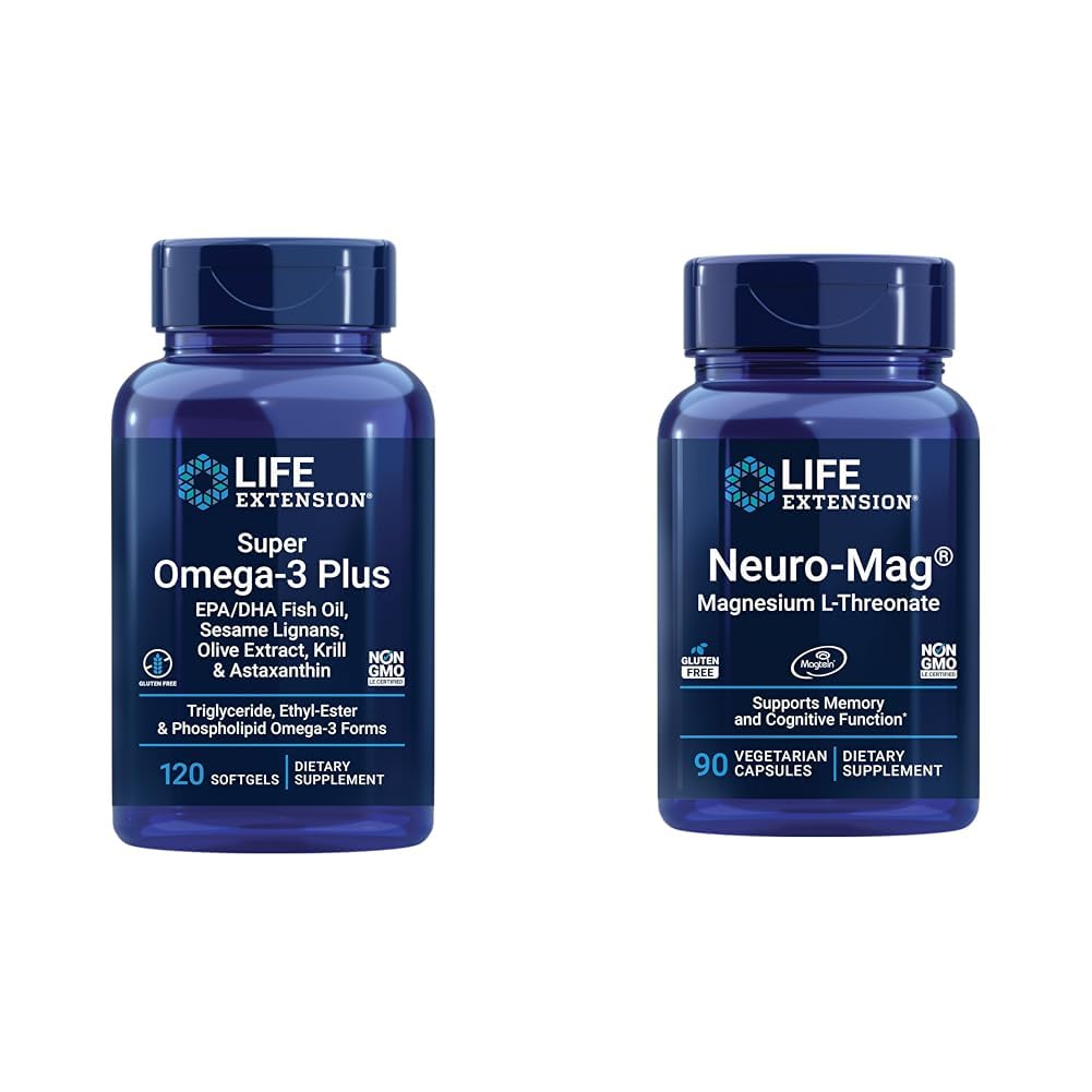 Life Extension Super Omega-3 Plus EPA / DHA Fish Oil, Sezame Lignans & Neuro- mag Magnezu L- treonian