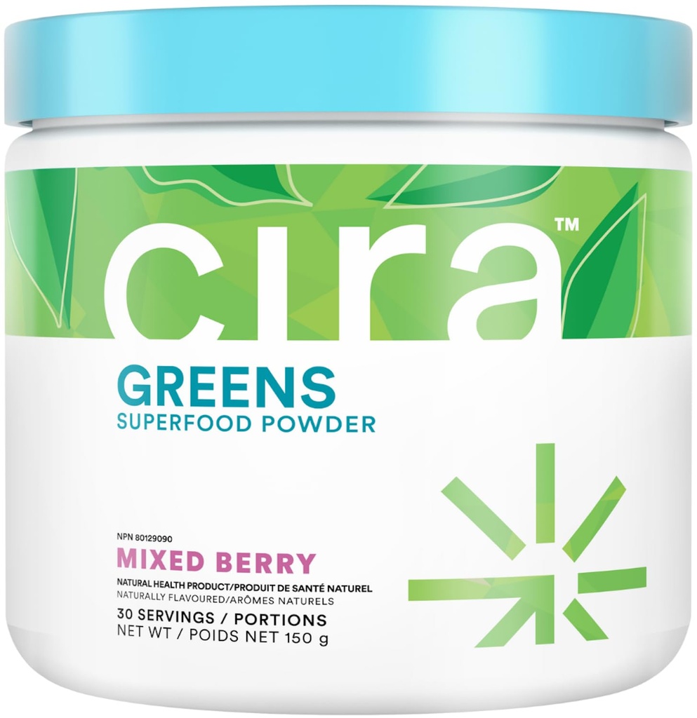 Cira Codzienne Zielone - Naturalne Sweetened, Organic Spirulina Superfood Proszek z Premium, Antyoksydant- Bogate składniki do debloating, trawienie, & Energia - Mieszane Berry, 30 Służenia