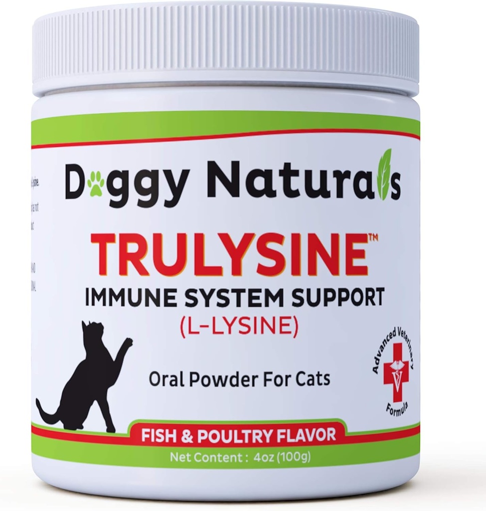 Trulysin L- Lysine for Cats Immune Support Oral Powder 4oz / 100g - Cats & Kittens of All Age, Sneezing, Runny Nos Squinting, Watery Eyes - Fish & Dultry Flavor (U.S.A) (100 gramów (500mg / Scoop))