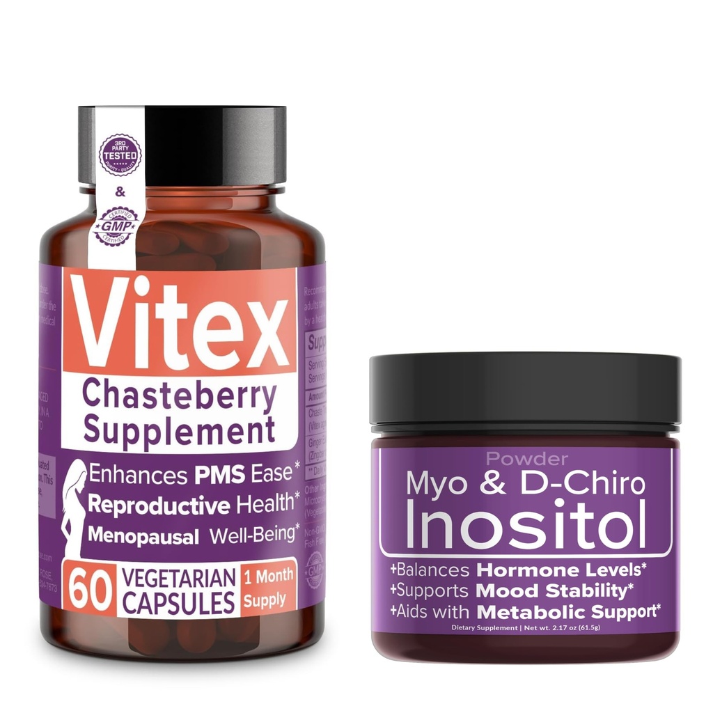 Intimate Rose Zapisz 10% na Hormonal Balance & Reproductive Wellness Bundle - Vitex Chasteberry Supplement + Myo & D- Chiro Inositol Proszek do PCOS & Menstrual Support