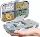 Travel Pill Organizator - hermetyczny lek Case for Traveling Portable Pharmacy Box z etykietami Witamina Pojemnik 8 Komplementary Medication Holder Dużą Pojemność Daily (Grey)