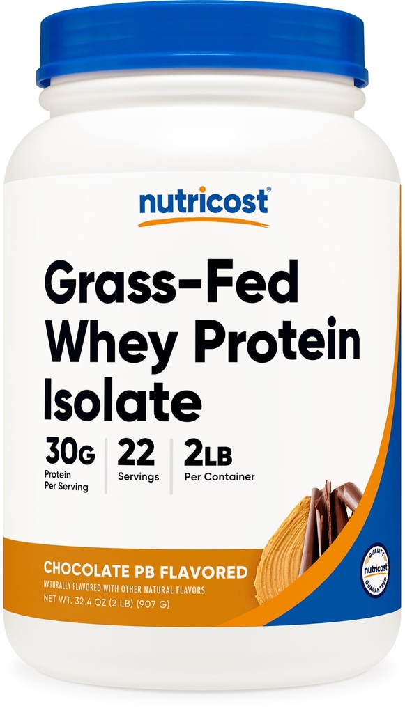 Nutricost Grass- Fed Protein Isolate (Czekoladowy Masło orzechowe) 2LBS - Non-GMO, Gluten Free, Naturalne aromaty