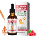 Witamina B Complex Liquid, Wegańska Witamina B12 Liquid Drops Bis 124; B12 Methylcobalamina Bis 124; B1 Tiamina 124; B6 Pirydoksyna Bis 124; Niacyna - B Complex Liquid Drops, Support Energy, Mózg i Serce, 40 Służenie