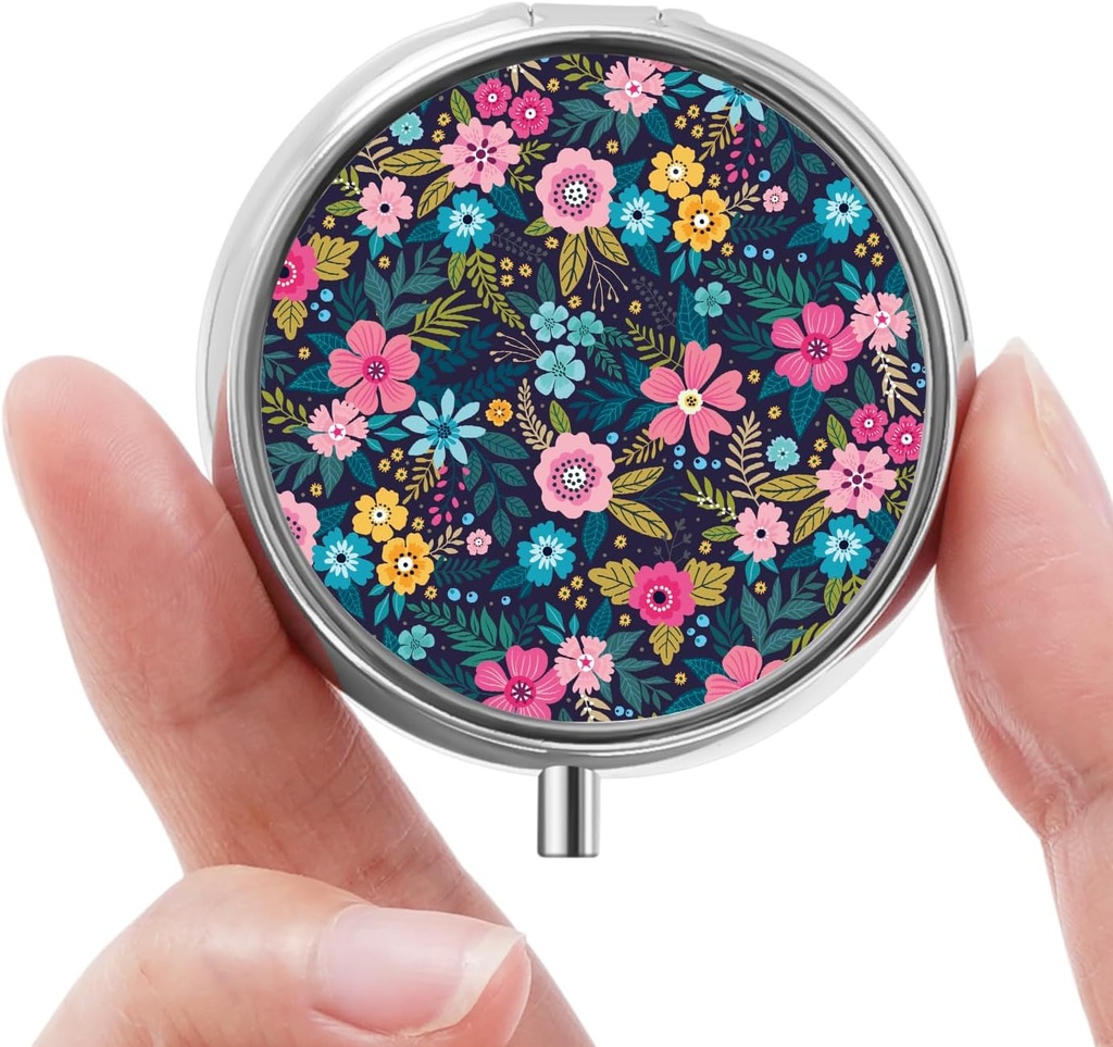Mini Pill Box, Małe Pill Box, Przenośne Pill Box, Cute Pill Organizer dla witamin, Leki, Olej rybny i suplementy (Kwiat)