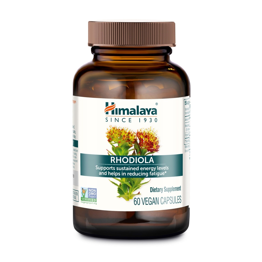 Himalaya Rhodiola Rosea - Herbal Energy Supplements for Support Stress Relief, Energia, i Endurance Ćwiczenia - Wegan, Gluten Free, 250 mg, 60 Kapsułki