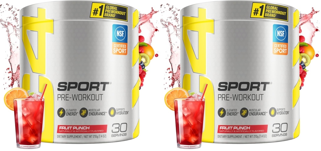 Cellucor C4 Sport Pre Workout Powder Fruit Punch - NSF Certyfikowany dla sportu 124; 30 Sługi, Opakowania maja Vary. (Opakowanie 2)