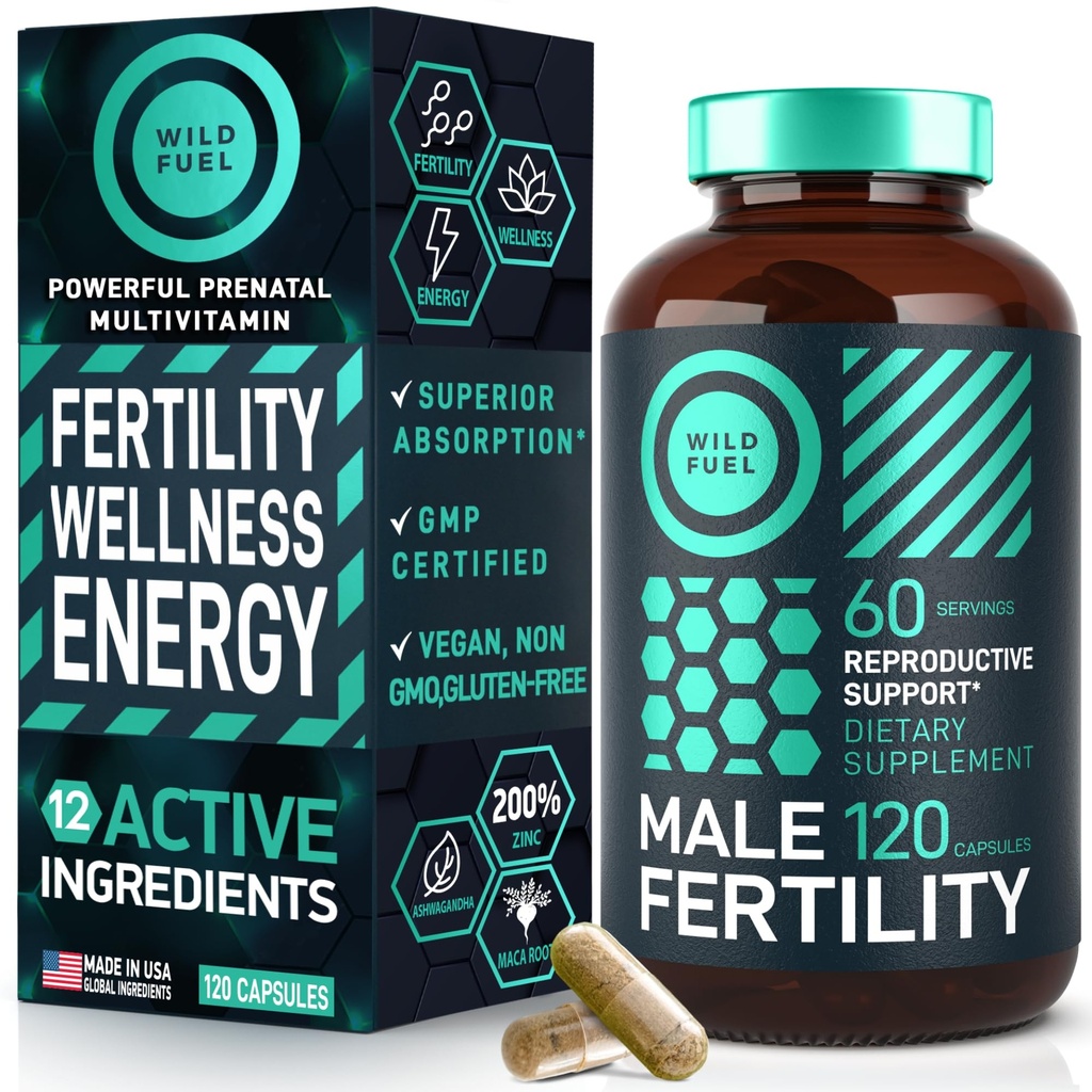 Suplementy płodności dla mężczyzn Witamina prenatalna - Maca Root, Ashwagandha, Cynk, Plus Naturals - Poczęcie dla niego mężczyzn Witaminy płodności i męski suplementy wsparcia płodności - 120 Czapki na 2 miesiące
