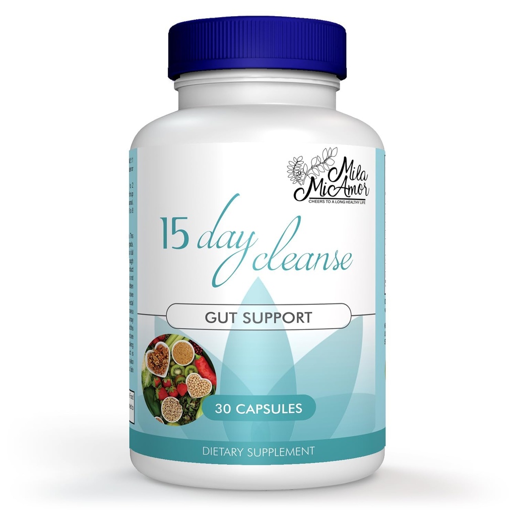 Mila Miamor 15 Day Cleanse - Gut and Colon Support - Advanced Gut Cleanse Detox dla kobiet i mężczyzn z Senna, Cascara Sagrada & Psyllium Husk - Non-GMO - Made in USA - 30 Kapsułki