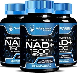 WELLNESS LABSRX NAD Supplement, 1500mg - Liposomal NAD + Suplement z Resveratrol, NAD Plus Boosting - Wsparcie zdrowia komórkowego i zdrowego starzenia - Ultra Siła kapsułki, USA Made - 3 Pack
