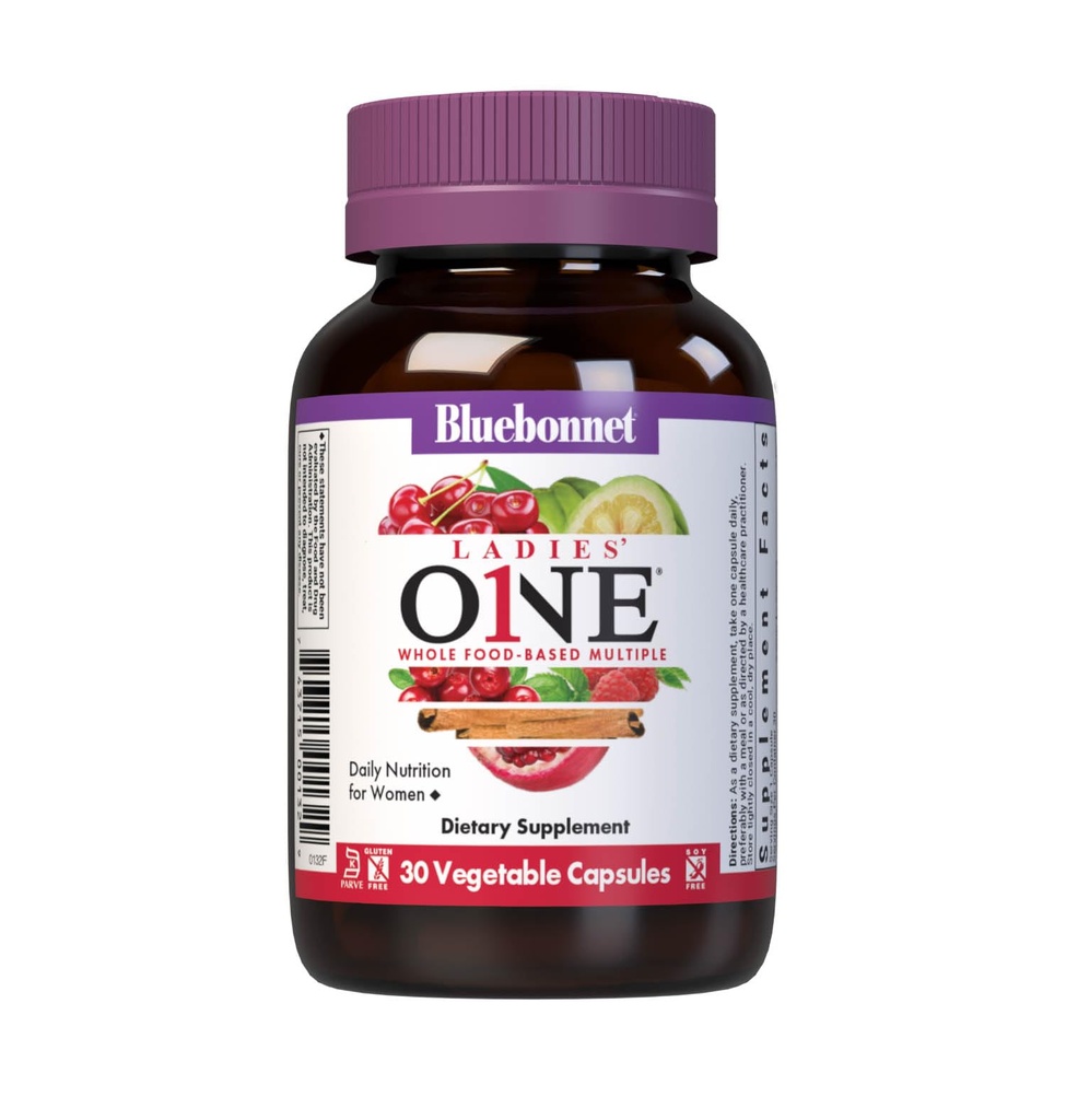 Bluebonnet Nutrition Ladies One Organic Vegetable Capsule, Whole Food Multiple, K2, Energy, Vitality, Non-GMO, Gluten, Soy & Milk Free, Kosher, 1 Miesiąc dostaw, Light Grey, 30 Count