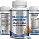 Wysoka absorpcja Magnezu Citrate Complex 500mg Magnezu Citrate & Oxide - Wspiera spokojny sen, mięśnie Cramp Relief, Odzysk mięśni, zdrowe zęby & kości, Non-GMO - 60 Kapsułki warzyw