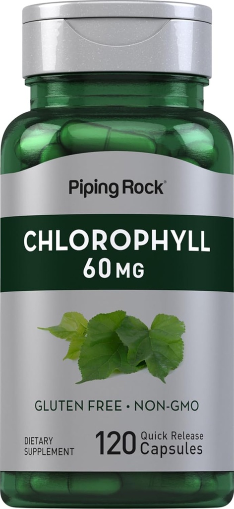 Piping Rock Chlorophyll Kapsułki 124; 60 mg 124; 120 tabletek 124; Suplement dla kobiet i mężczyzn 124; z Mulberry Leaf 124; Non-GMO, Gluten Free