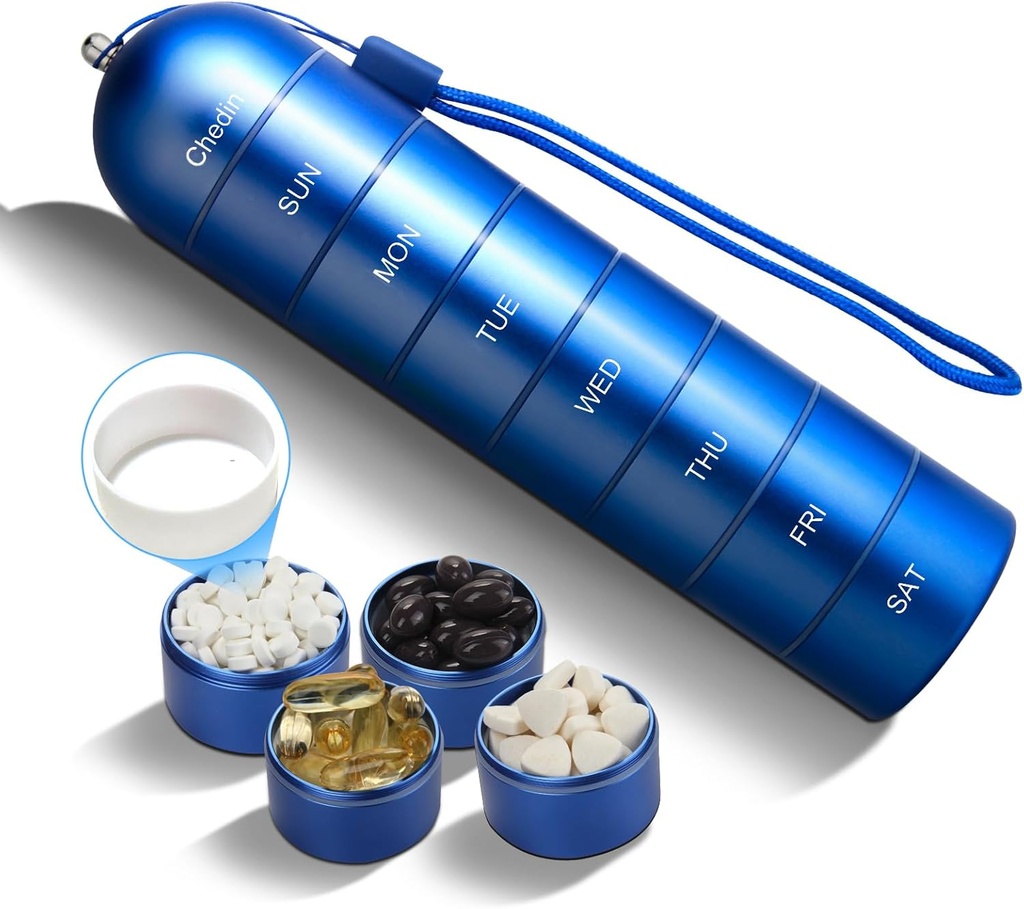 Tygodnik Pill Organizator, 7 dzień Bardzo duża pojemność Pill Box Case, Pill Holder Container, Wodoodporny i duży skład do przechowywania suplementów, Witaminy, Olej rybny i medycyna (niebieski)