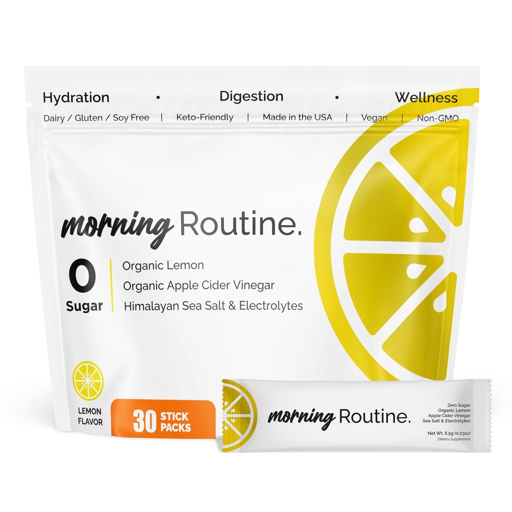 ROUTINE Rano Codziennie Nawodnienie 124; Electrolyte w proszku Pakiety z Jabłkiem Cydr Ocet, Cytryna i Sól morska 124; Keto & Paleo- Przyjazny Electrolyte Drink Mix (30 Pack)