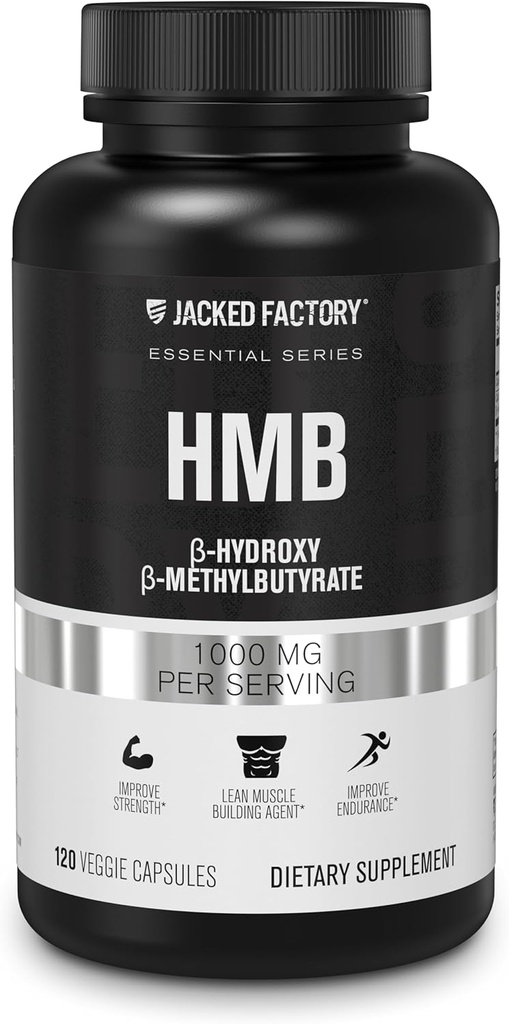 Jacked Factory Essentials Kapsułki HMB - HMB Suplementy dla Lean Muscle Growth, Zapobieganie rozpadowi mięśni podczas Calorie- Deficits, & Poprawa Odzyskiwania mięśni - 120 Kapsułki Veggie