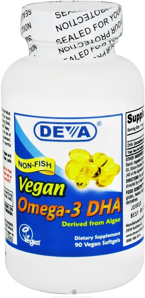 Deva Vegan Omega-3 DHA 200mg, z Algae, Non-Fish, Opóźnione wydanie, 90 Kapsułki, 1-Pack