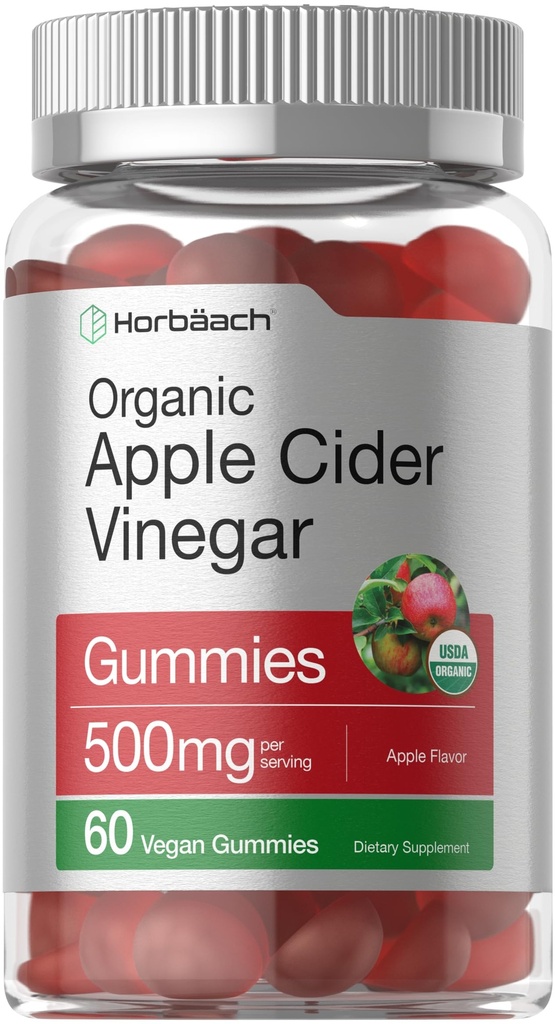 Horbäach Organic Apple Cider Gummie Vinegar 124; 60 Gummies Birmingham 124; Wegan, Non-GMO & Gluten- Free Supplement Amend124; USDA Organic ACV 124; Apple Flavor