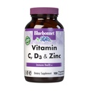 Bluebonnet Nutrition Witamina C, D3 & Cynk, do immunologicznego zdrowia i funkcji układu oddechowego *, Soy- Free, Gluten- Free, Non-GMO, Kosher Certified, Dairy-Free, 100 Kapsułki roślinne, 100 Słupki