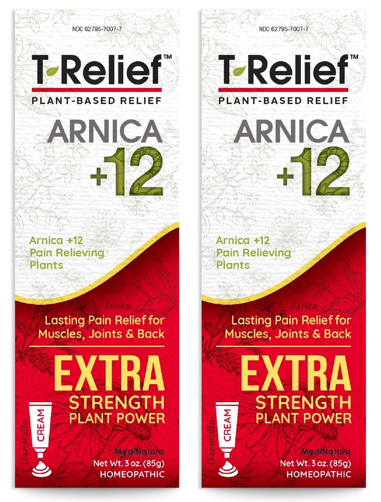 MediNatura T- Relief Extra Force Cream Arnica + 12 Natural Relieving Actives for Back Pain Joint Soolness Muscle Aches & Stiffness, Whole Body Szybkie działanie ulgi dla kobiet i mężczyzn - 3 oz (2 opakowania)