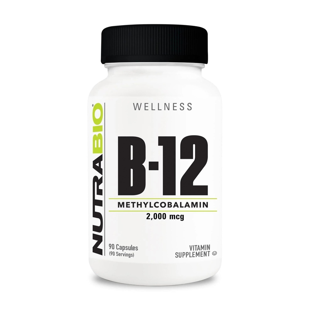 NutraBio Metylu B- 12 Suplement witaminy, 2000mcg - Promotes Cellular Health and Wellness, 90 Kapsułki roślinne