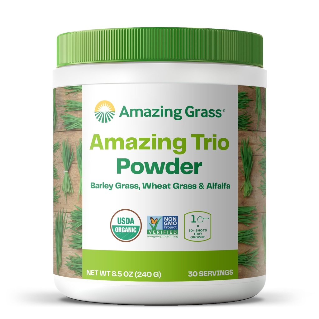 Niesamowita trawa zieleń Trio: zieleń proszek z Wheatgrass, Alfalfa, & Barley trawy, bogate źródło chlorofilu, 30 Sługi