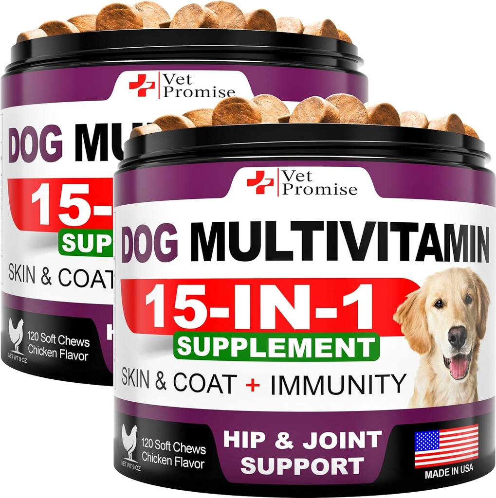 (2 Pack) Pies Multivitamine Chewable with Glucozamine - Dog Vitamin and Supplements - Senior & Puppy Multivitamin for Dogs - Pet Joint Support Health - Immunitety - Mobilność - Energia - 240 Chews