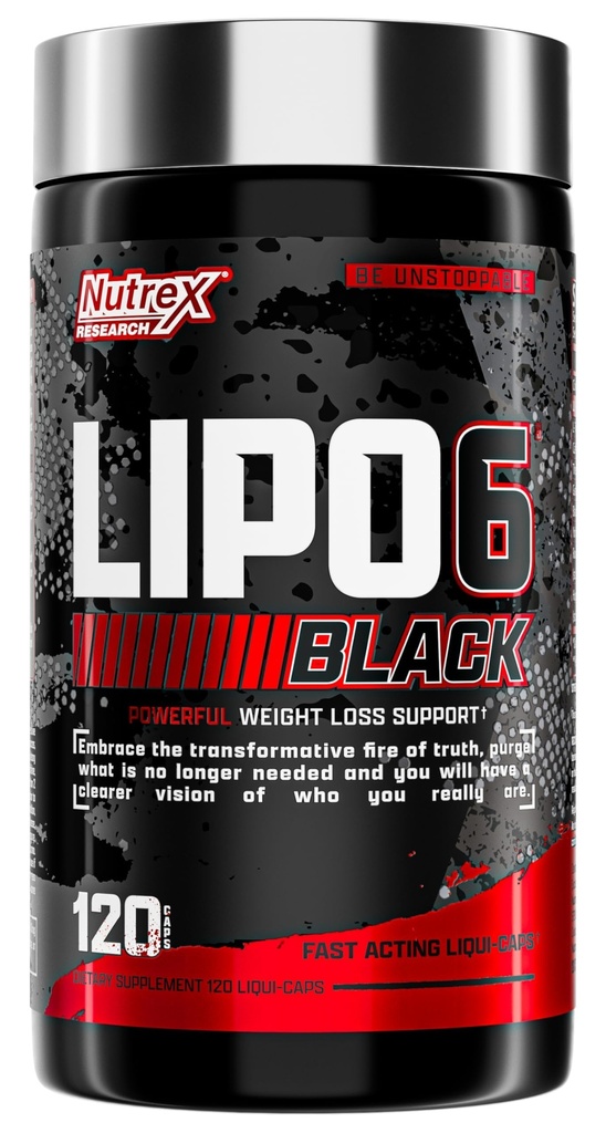 Nutrex Lipo- 6 Czarny Max Siła Tłuszcz Burner - Szybko działająca energia, Weight Loss Diet Pigułki - Appetite Suppressant, Metabolizm Booster - 120 Kapsułki