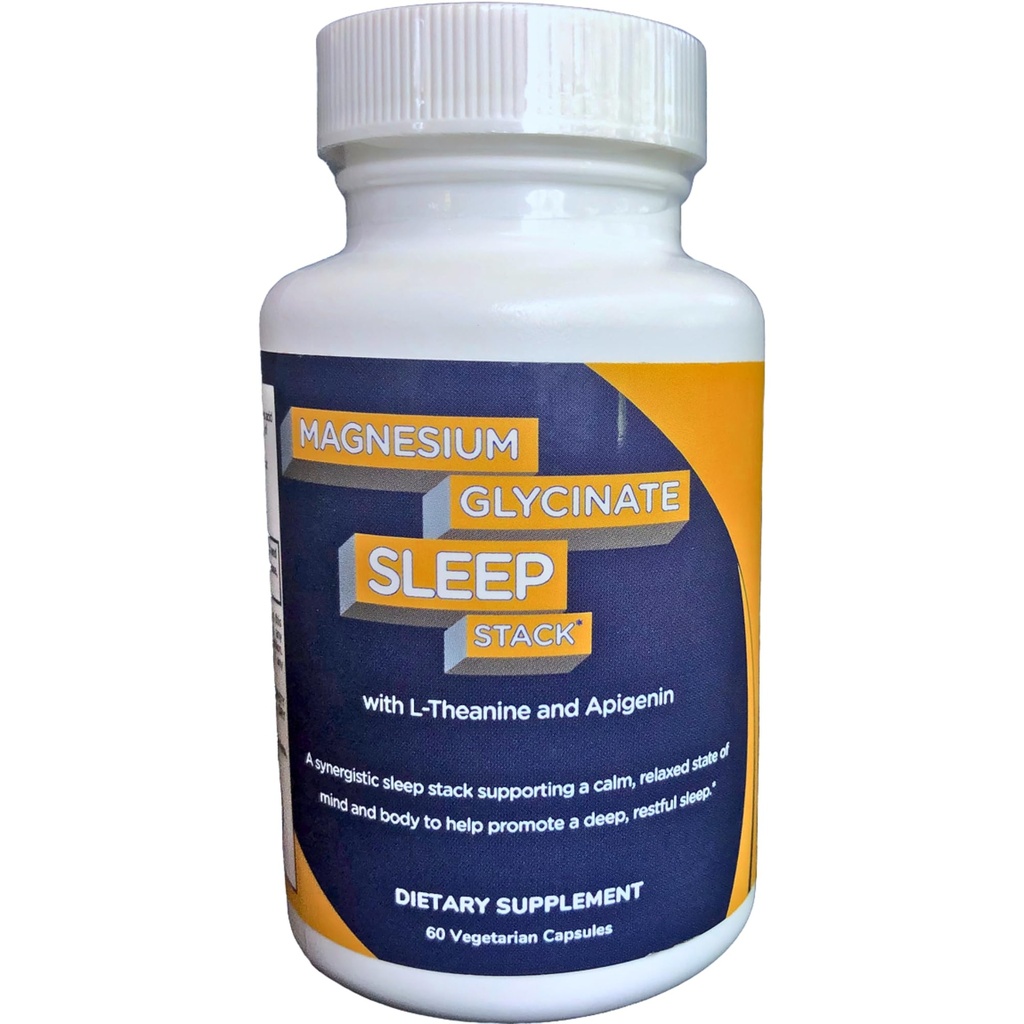 Magnezu Glycinate Sleep Stack z 200 mg L- Theanine, 50 mg Apigenina, 175 mg Elemental Magnezu Glycinate 124; Sleep Support Magnezu Supplement Supplement 124; Made in USA
