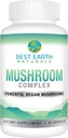 Najlepsze ziemskie Naturals Vegan Mushroom Complex Supplement for Energy, Clarity & Cognitive - Immune Support w / Lion 's Mane, Reishi, Chaga, Maitake & Shiitake 30 Day Supply (30 kapsułki)