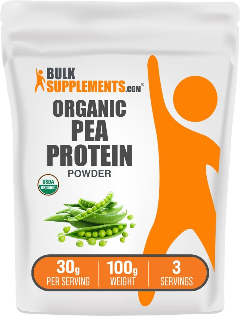 BulkSupplements.com Organic Pea Protein Powder - Plant Based & Vegan Protein Powder - Unflavored & Gluten Free, 30g per Serving, 100g (3.5 oz) (Opakowanie po 1)