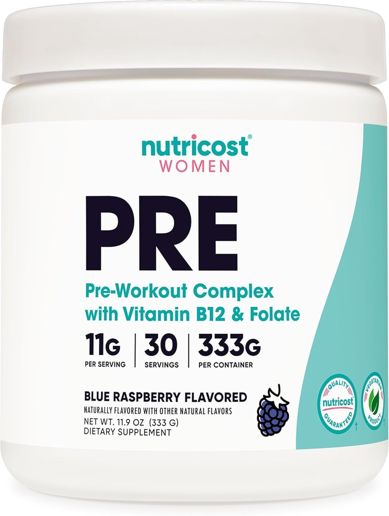Nutricost Pre- Workout Proszek dla kobiet, Niebieski Malina, 30 Służenie