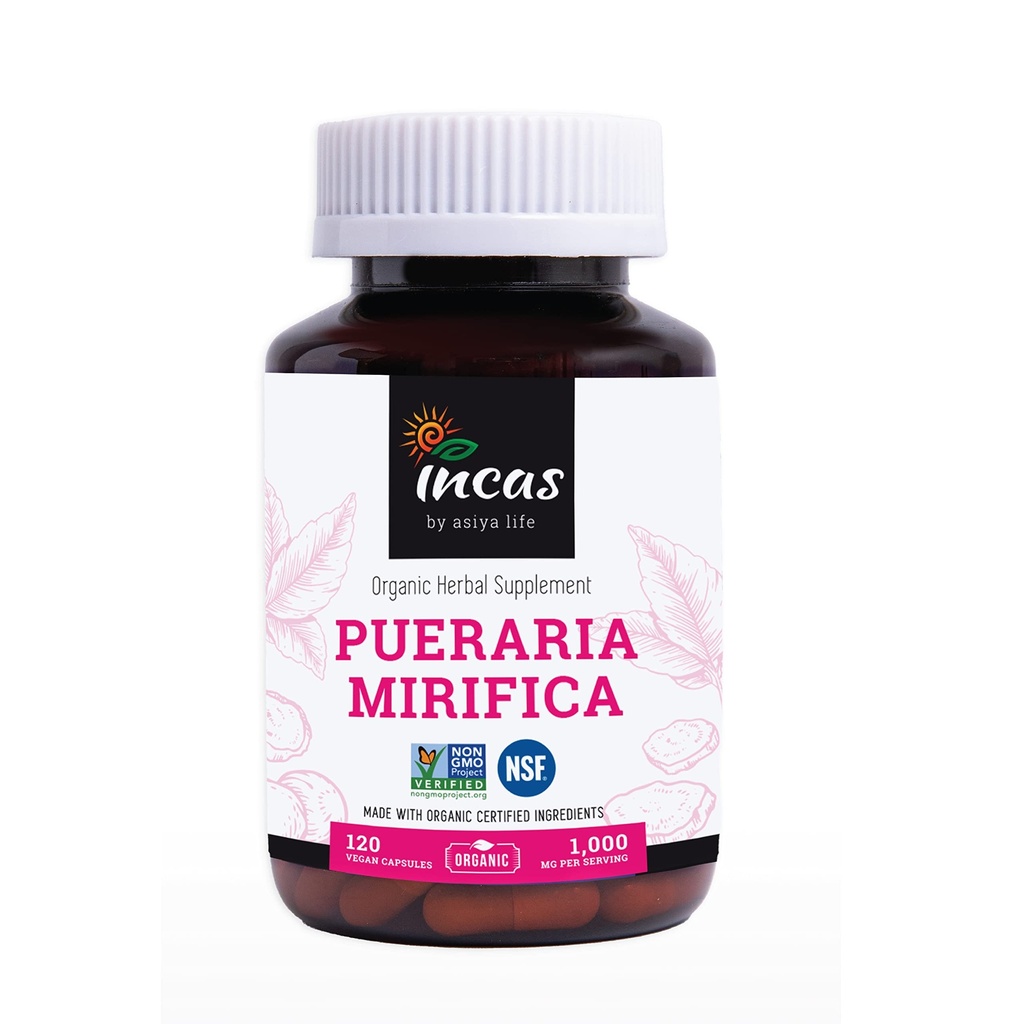 INCAS Organic Pueraria Mirifica 500mg Root Extract Proszek Kapsułki Wegańskie z Tajlandii Nie GMO Zweryfikowane promocje zdrowia kobiet, Organic Natural Herbal