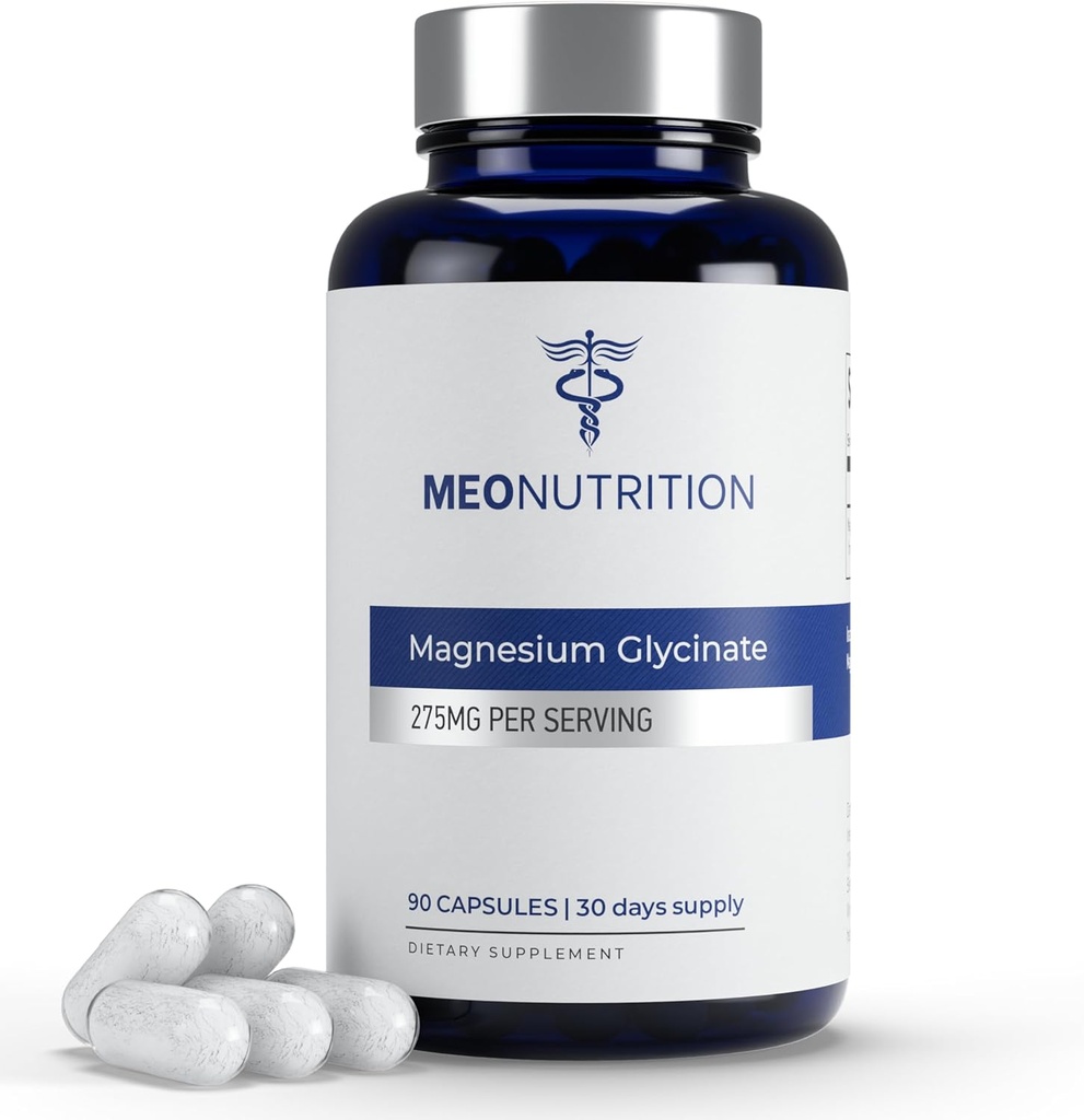 Magnezu Glycinate 275mg na serwowanie 124; 90 Kapsułek wegetariańskich 124; Non-GMO, Gluten- Free, Delikatne na trawienie 124; Wspiera sen, Serce i zdrowie kości 124; Made in USA