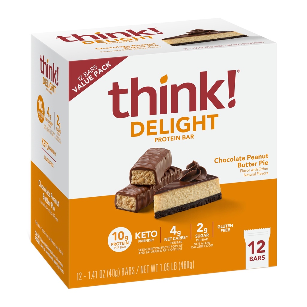 Myśl! Bary z białkami smakowymi, ciasto czekoladowe z masłem orzechowym, niskocukrowy i niskokaloryczny przekąski bez cukru, przekąski Keto Friendly, 12 sztuk (Packaging May Vary)