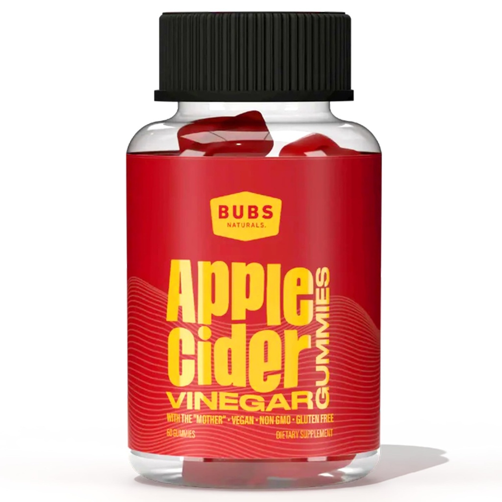 BUBS Naturals Jabłko Cydr Gummies Ocet z Matką, All Natural Vegan ACV Gummy Witaminy, Wspiera Detox, Pokarm & Energy Booster z B Witaminy, 60 Hrabia