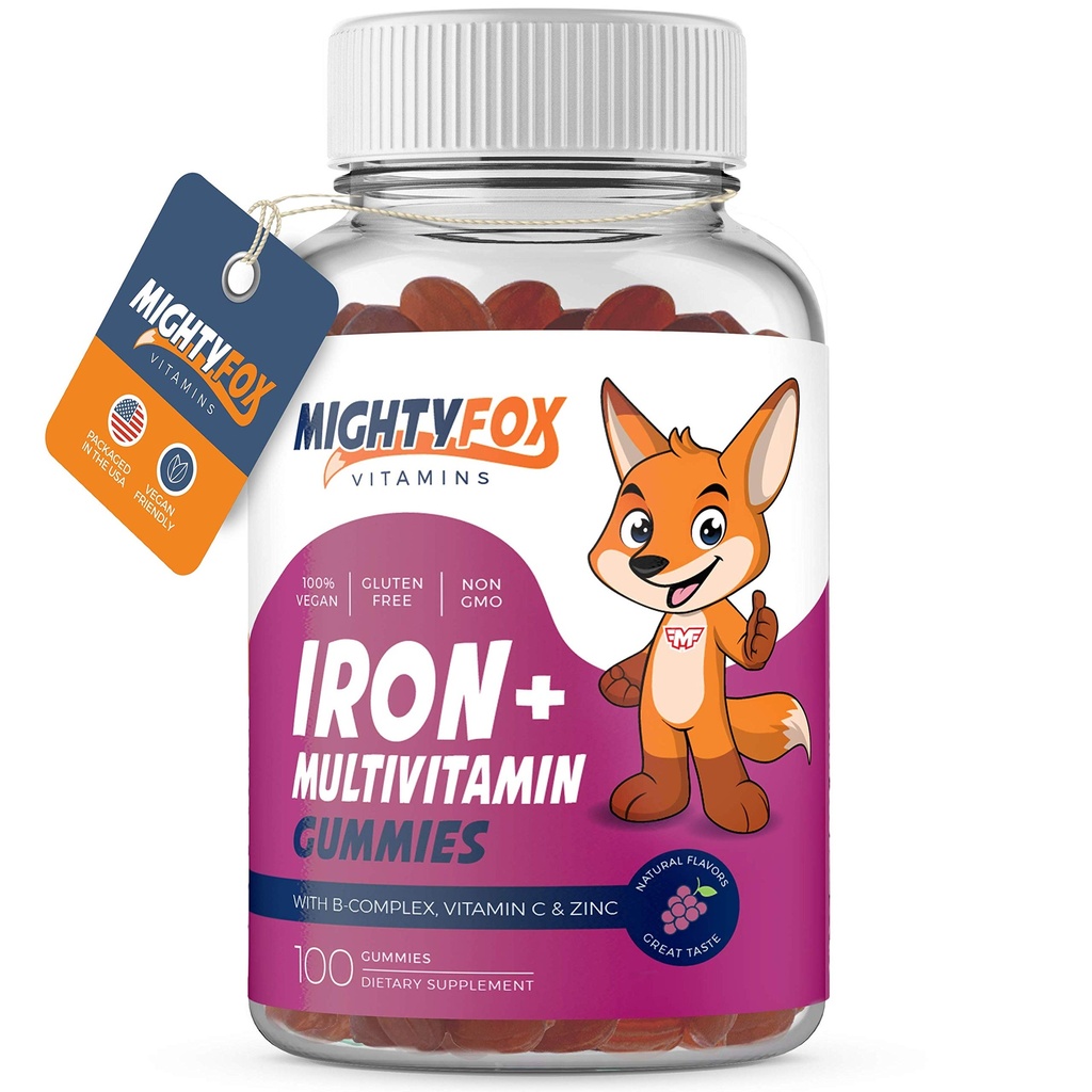 Żelazo Gummy Witaminy dla Dzieci i Nastolatków - Tapioka Based - Best Tasting - Non-GMO - Gluten Free - Wegan - Żelaza do żucia Suplement w / Witamina A, C, B3, B5, B6, B12, Kwas foliowy, Biotin & Cynk 100ct