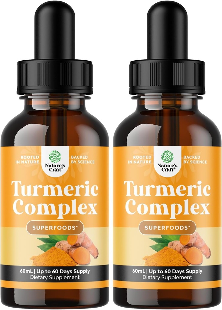 Organic Turmeric Liquid Drops for Adults - Liquid Turmeric Curcumin with Black Pepper Cinnamon and Ginger for Joints Digestion Immunity & More-Organic Supplement Concentrate (2oz) (2)