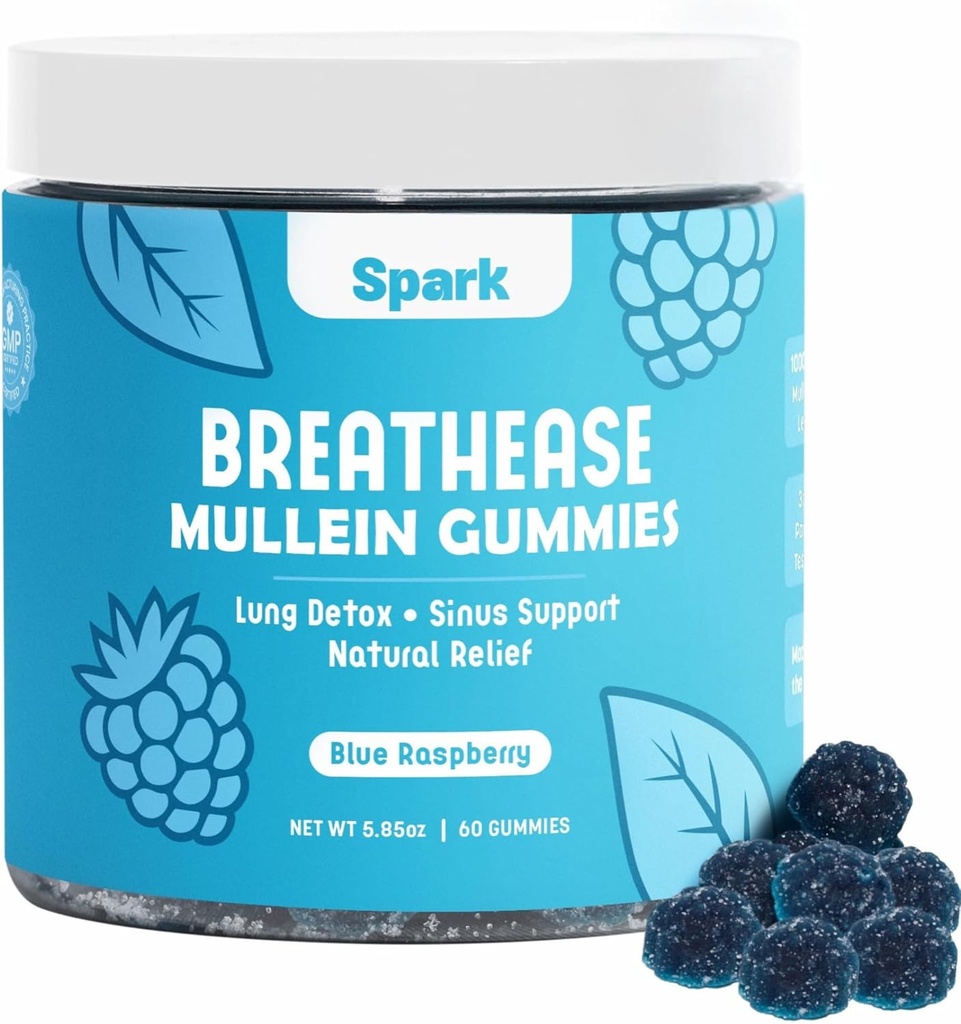 Mullein Gummies for Lungs - Gummies Lung Detox - Codzienne wsparcie dla zdrowia układu oddechowego - Czystość dla palaczy - Alergia, Sinus i Mucus Relief - Ekstrakt Mullein Leaf dla płuc