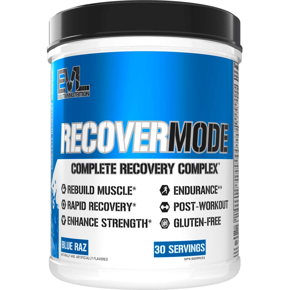 Evlution Nutrition Recover Mode- Kompletne ćwiczenia post z BCAA, Wsparcie odporności, Witamina C, D & E, Elektrolity, Nawodnienie, Kreatyna, Glutamina, Beta- Alanina, L- Karnityna, 30 Serve, Blue Raz