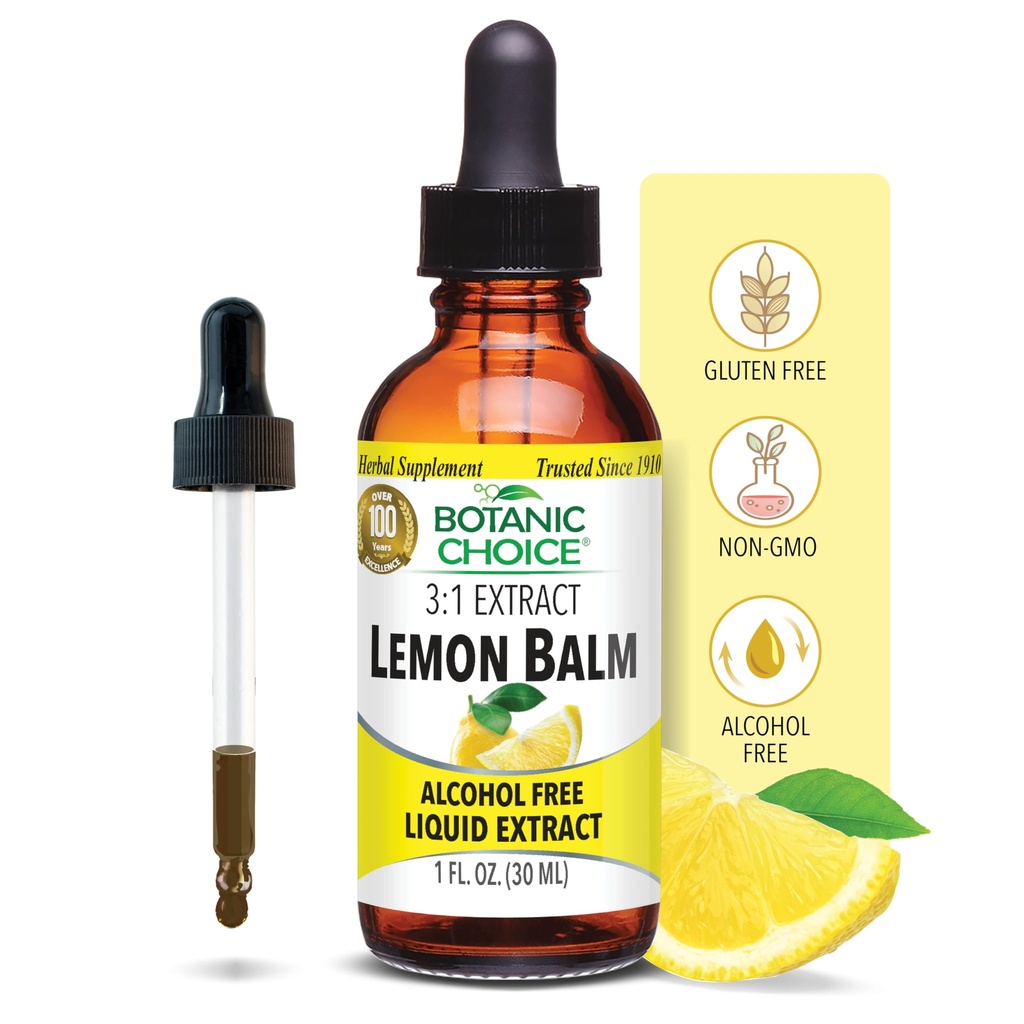 Botaniczny wybór Lemon Balm Liquid Extract, Alkohol wolny, Gluten Free- Tradycyjne wsparcie dla Tranquility- Szybkie aktorstwo 1 Fluid Oz