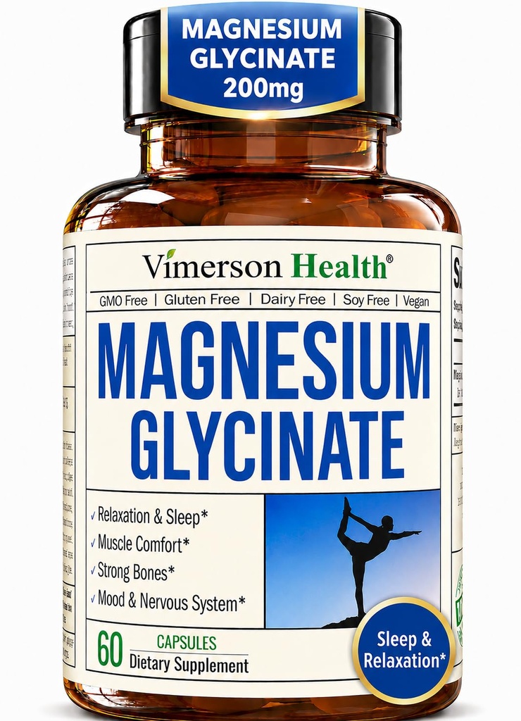 Czysty glicynian magnezu 200mg (Glicynato de Magnesio) - Chelatowany suplement magnezu do snu, relaksacji, Muscle & Women 's Wellness - Lepsze wchłanianie niż cytrynian lub tlenek - 60 Kapsułek wegańskich