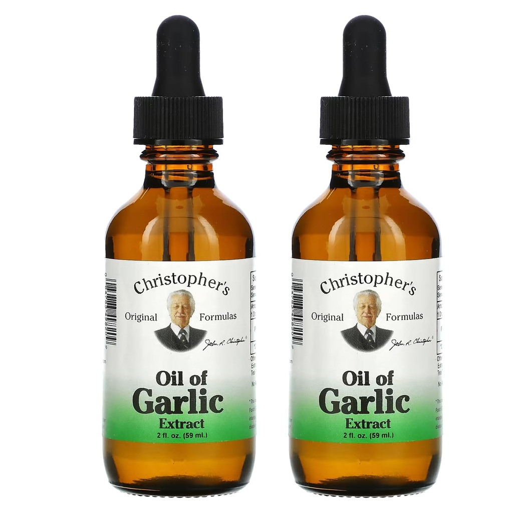Christopher 's Original Formulas Oil of Garlic Extract 2 Ounces - Pack of 2 - Premium Herbal Supplement - Cold- Pressed & Pure Liquid Garlic Oil Agregat 124; Wszechstronne stosowanie